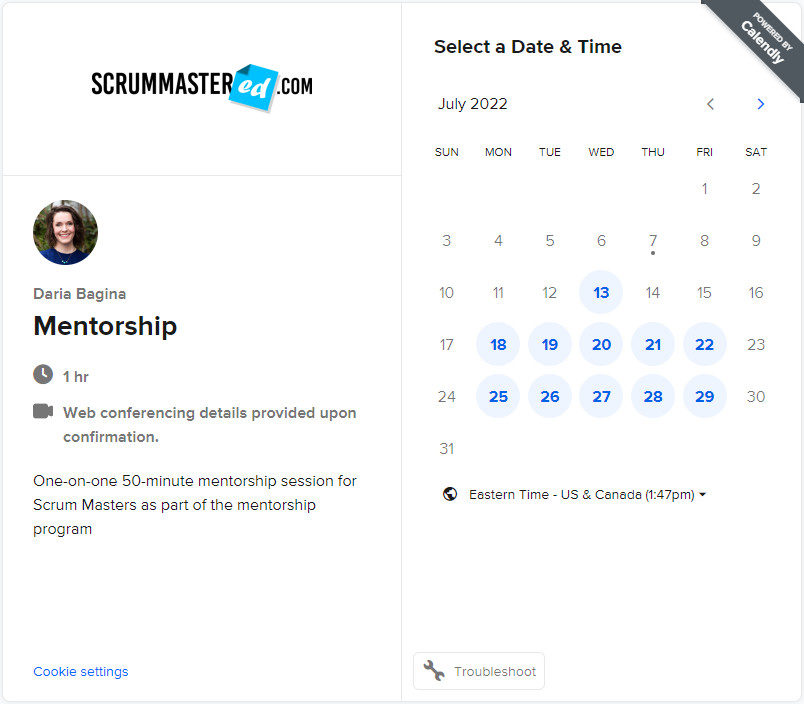 Simple booking Scrum Master mentorship program - ScrumMastered 2023